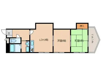 ヴァルヴェール生駒(2LDK/3階)の間取り写真
