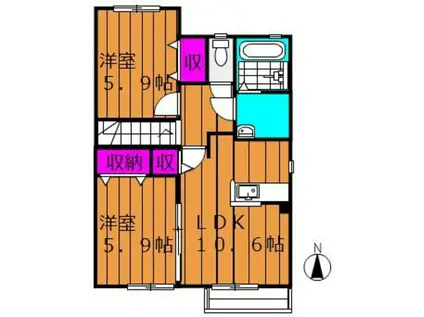 エルメゾン浦田B棟(2LDK/2階)の間取り写真