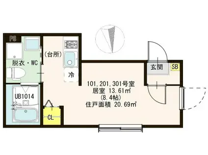 ハーモニーテラスSAKURA STREET(ワンルーム/3階)の間取り写真