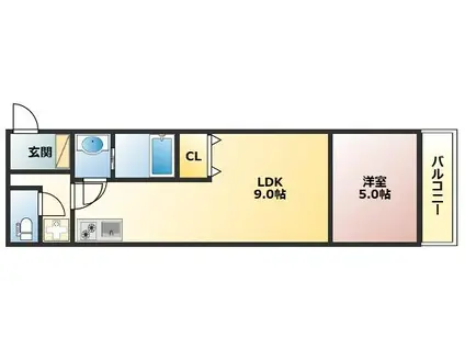 メゾン・ド・ブランシェ山科駅前(1LDK/2階)の間取り写真