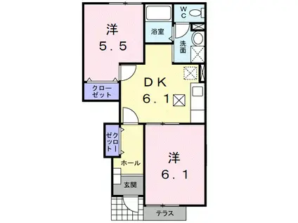 ソルサリエンテII(2DK/1階)の間取り写真