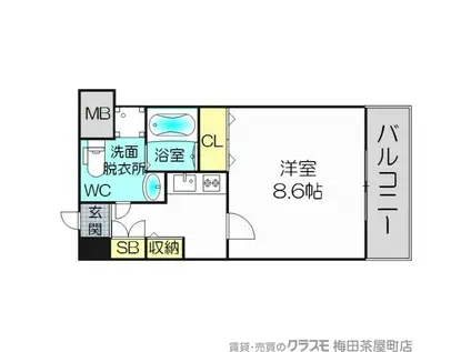 モンサンミッシェル北浜(1K/8階)の間取り写真