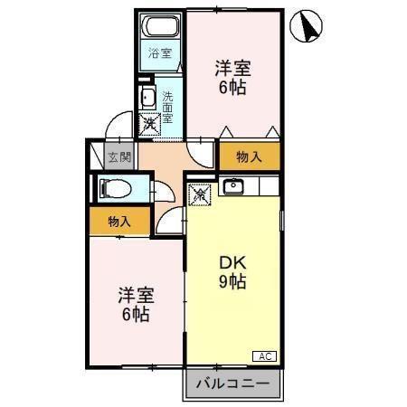 セジュール長坂台(2DK/2階)の間取り写真
