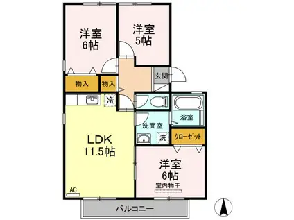 グレース祇園B(3LDK/2階)の間取り写真