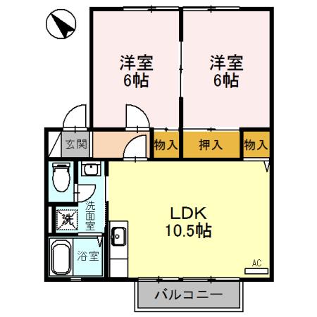 ウィンディアおだA(2LDK/1階)の間取り写真