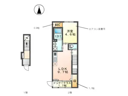 ARTE RICCA(1LDK/2階)の間取り写真