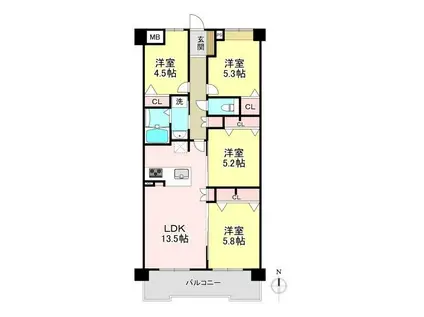 チサンマンション斑鳩II番館(4LDK/4階)の間取り写真