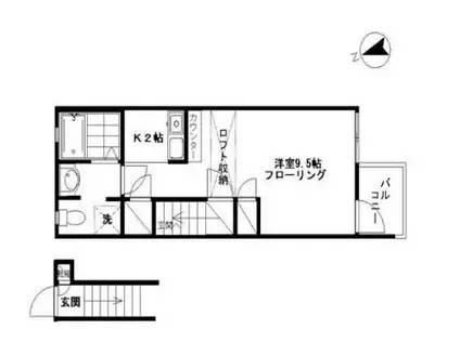 ブロッサムリッジ・ノースウィングN(1K/2階)の間取り写真