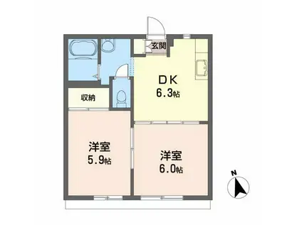 フローラハウス(2DK/1階)の間取り写真