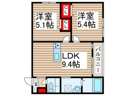 ミア流山(2LDK/2階)の間取り写真