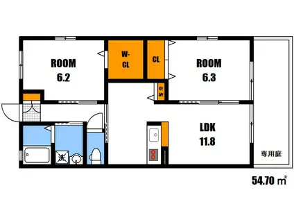 ルミエール可部東(2LDK/1階)の間取り写真