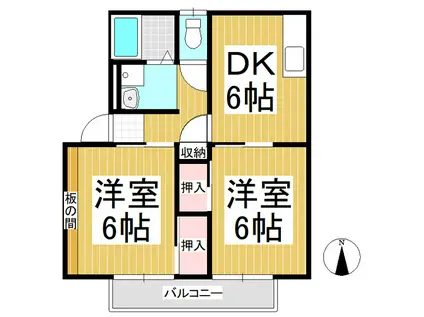 サンガーデン中沢A棟(2DK/2階)の間取り写真