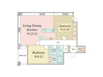 レジディアタワー麻布十番 20階(2LDK/20階)の間取り写真