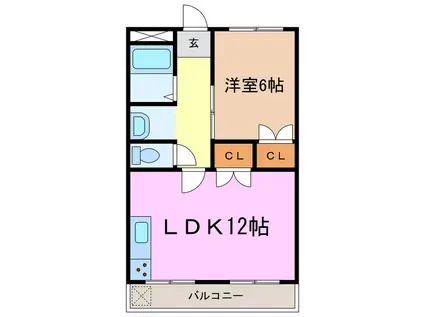 エターナル(1LDK/2階)の間取り写真