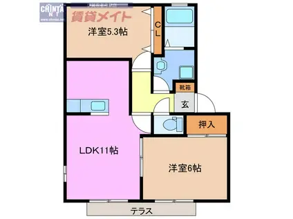 トトロの木(2LDK/1階)の間取り写真