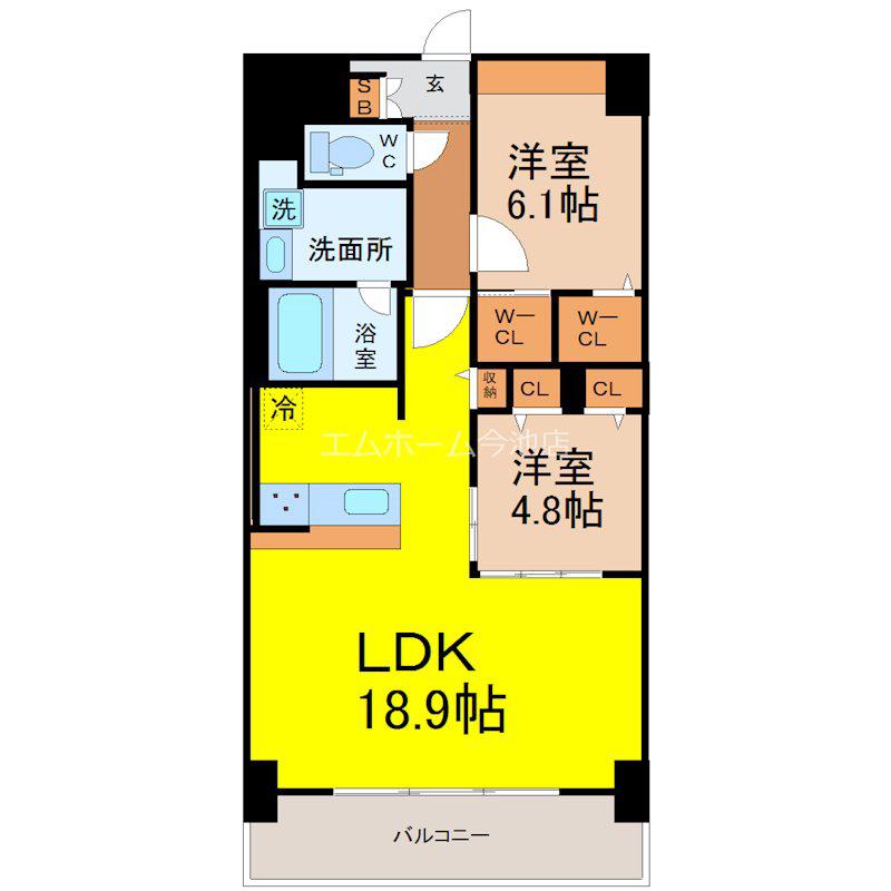 レヴィスタ名東(2LDK/3階)の間取り写真