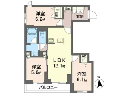 グレース二子(3LDK/3階)の間取り写真