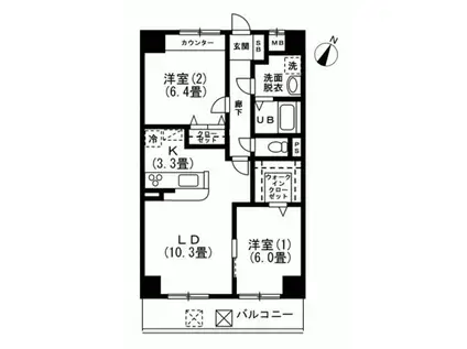 シェルフブラン上馬小泉公園(2LDK/2階)の間取り写真