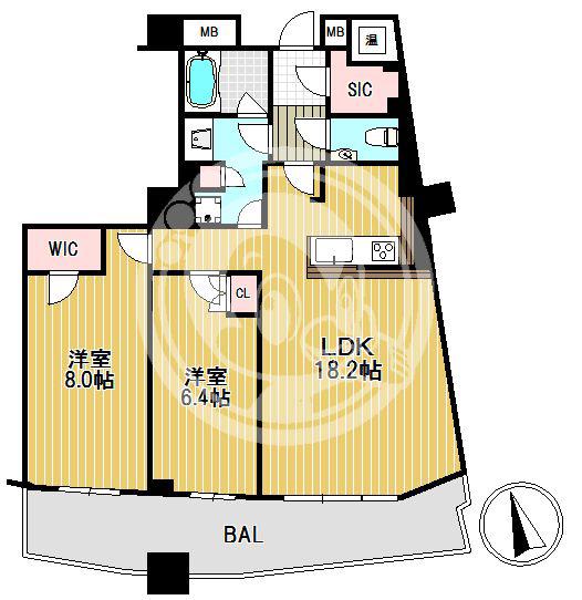 ザ・タワー大阪(2LDK/32階)の間取り写真