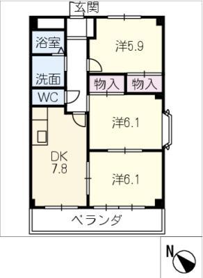 ブルースカイマンション(3DK/1階)の間取り写真