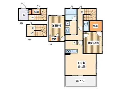 川崎市幸区東古市場計画(2LDK/3階)の間取り写真