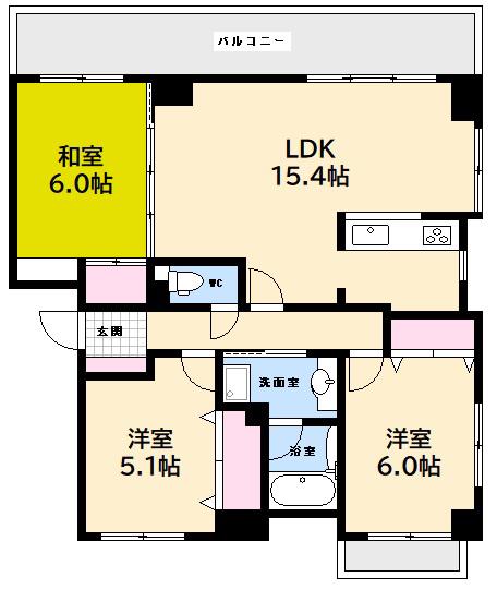 レゾナンス庚午(3LDK/4階)の間取り写真