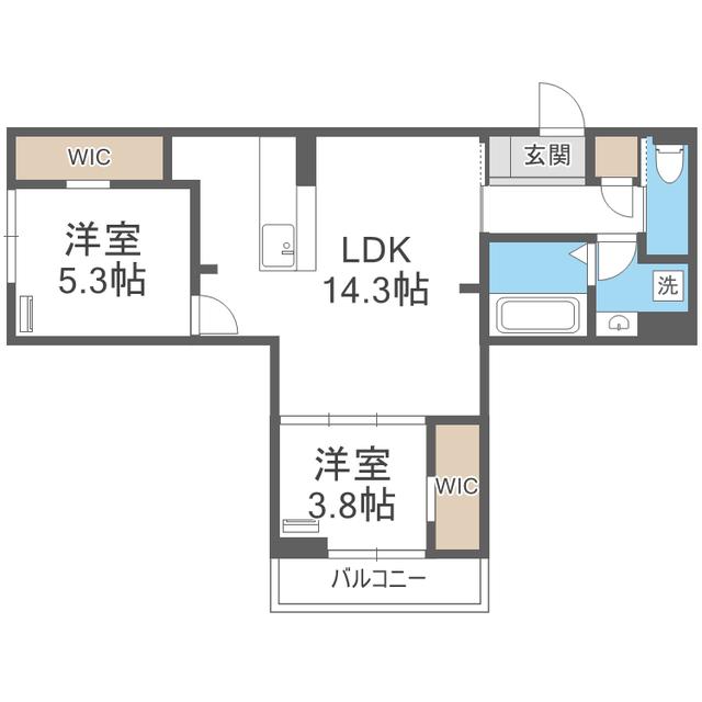 プランドゥブレ西新(2LDK/3階)の間取り写真