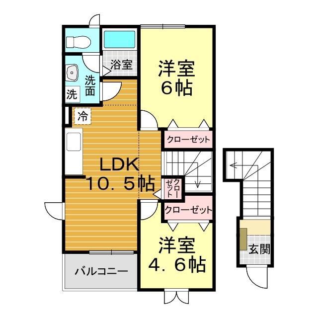 シャンドフルール II(2LDK/2階)の間取り写真