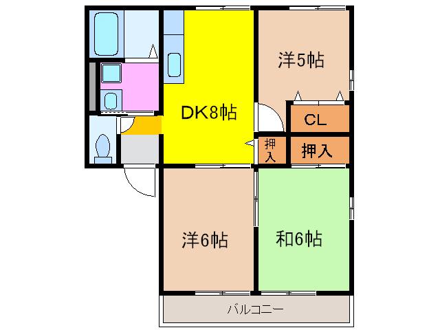 グランコートフェイマスC(3DK/2階)の間取り写真