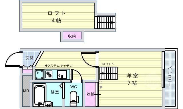 MSキューブ(1K/1階)の間取り写真