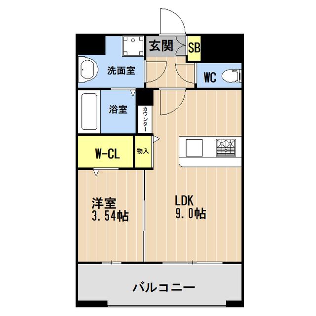 LIBTH旭橋III(1LDK/13階)の間取り写真