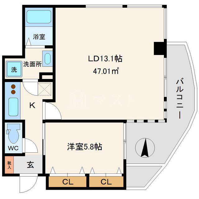 エルミタージュ難波南III(1LDK/5階)の間取り写真