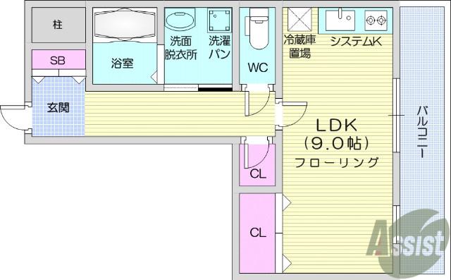 センプリーチェ(ワンルーム/3階)の間取り写真