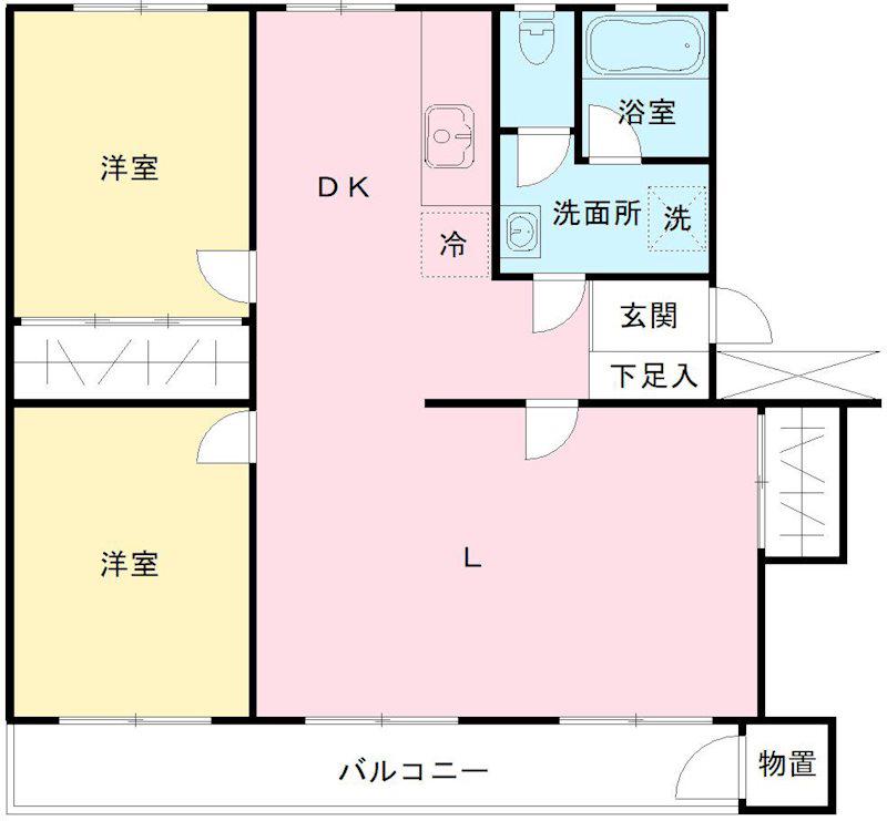 鹿島団地3-4(2LDK/4階)の間取り写真