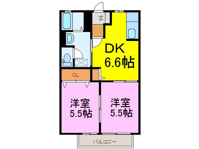 ピーノヴェントC(2DK/2階)の間取り写真