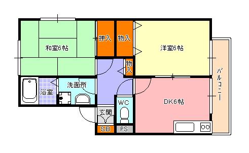 セゾン東須磨(2DK/2階)の間取り写真