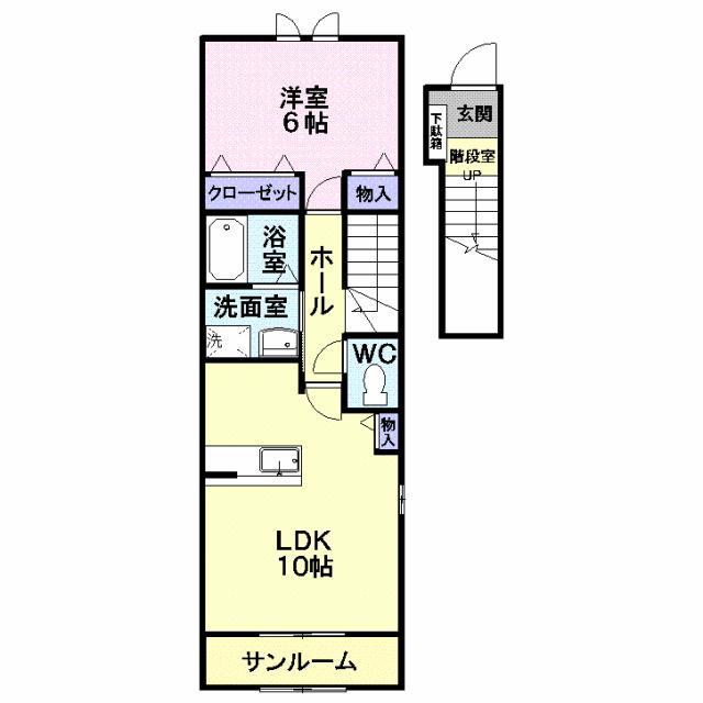 ラ・デシモN(1LDK/2階)の間取り写真