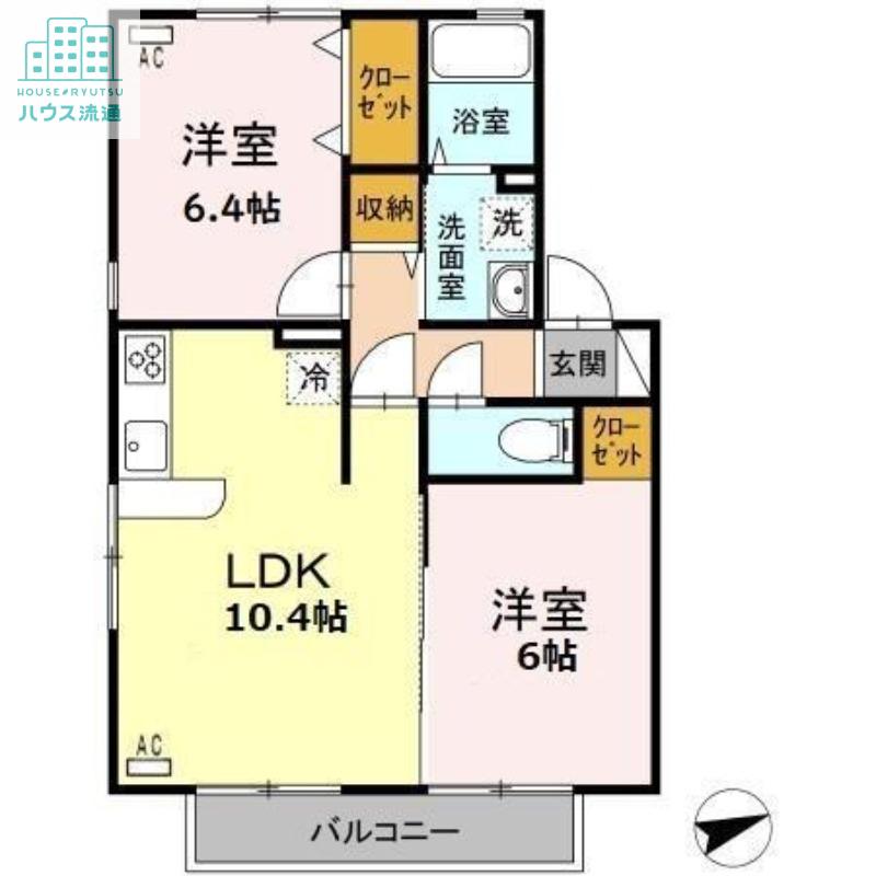ロイヤルガーデン仲沖J(2LDK/2階)の間取り写真