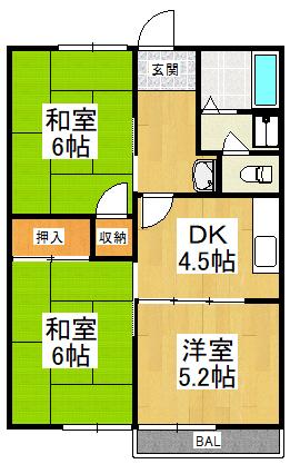 ハウスエイト(3DK/2階)の間取り写真