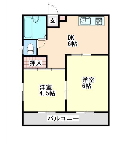 トパーズ東谷山(2DK/3階)の間取り写真