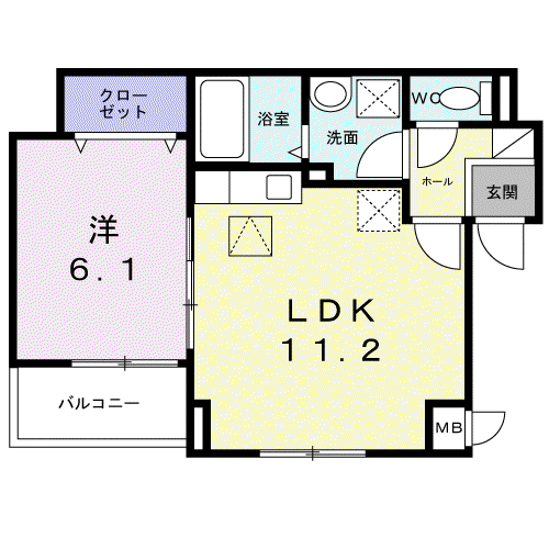ウエストレイク(1LDK/1階)の間取り写真