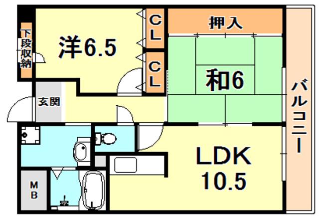 エンターレジデンス御影(2LDK/4階)の間取り写真