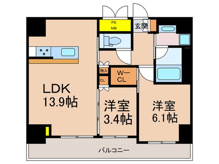 GLAND VILLASSE 福島(2LDK/7階)の間取り写真