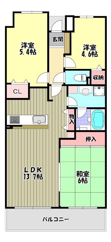 ファミール金剛ヒルズソシエテ(3LDK/8階)の間取り写真