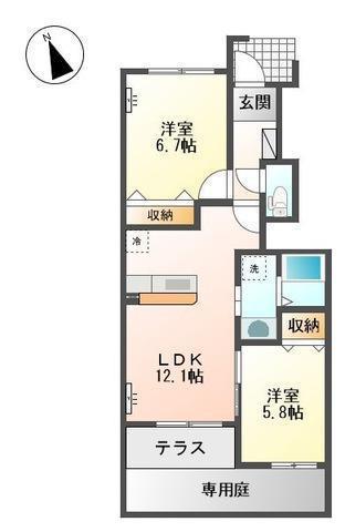 モンテ・ピアーノ(2LDK/1階)の間取り写真
