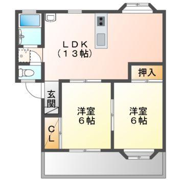 ベルエポック曽根(2LDK/1階)の間取り写真