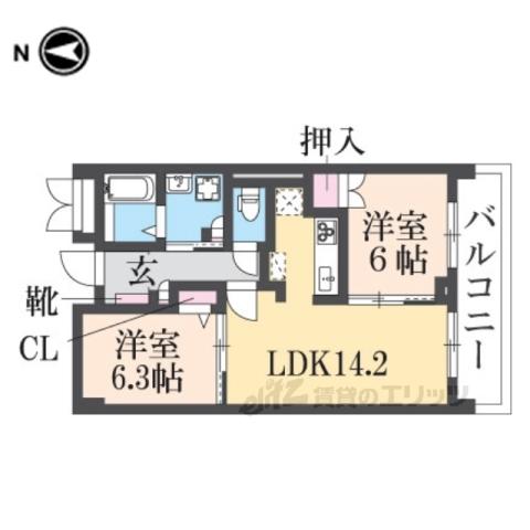フラン・スラ―ジュ枚方(2LDK/3階)の間取り写真