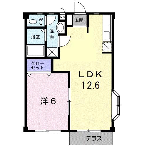 メルクルメB(1LDK/1階)の間取り写真