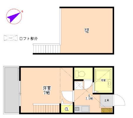 サザンハイツII(1K/2階)の間取り写真