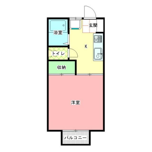 あけぼのコーポD棟(1K/2階)の間取り写真